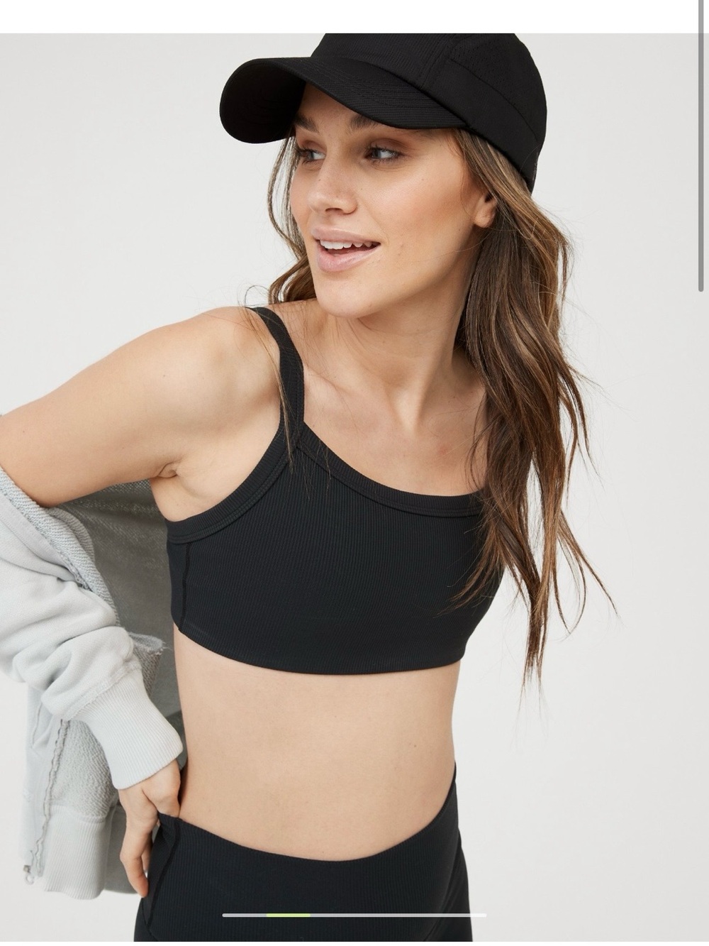 Aerie Offline Black Ribbed Scoop Sports Bra